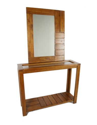 Ensemble d'entrée en chêne massif avec console en verre et miroir assorti.