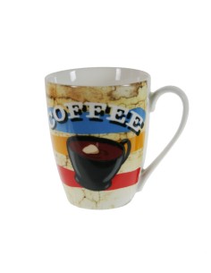 Taza mug taza para café, chocolate, de porcelana diseño con dibujo estilo vintage para los desayunos. Medidas: 10xØ8 cm.