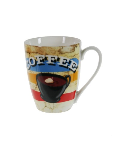 Tassa mug tassa per cafè, xocolata, de porcellana color blanc disseny dibuix estil vintage per als esmorzars 