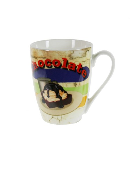 Tassa mug tassa per cafè, xocolata, de porcellana disseny amb dibuix estil vintage per als esmorzars. Mesures: 10xØ8 cm.