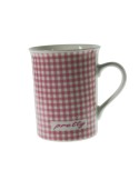 Taza té y café de cerámica para desayuno con diseño cuadros color rosa