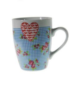 Tassa mug tassa per cafè de porcellana color blau disseny flors estil vintage per als esmorzars. Mesures: 10xØ8 cm.