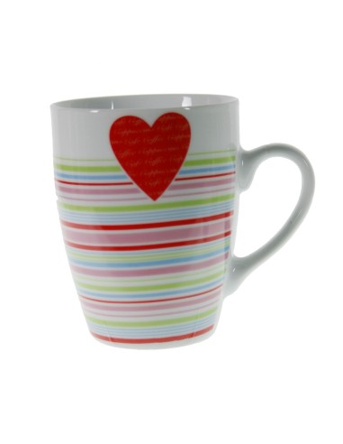 Tasse de petit déjeuner en céramique de conception de coeur et de rayures rouges de style vintage romantique