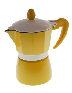 Cafetera aluminio para dos tazas de café de color amarillo menaje de cocina. Medidas: 16x9x9x cm.