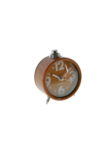 Reloj despertador analógico redondo color naranja estilo clásico