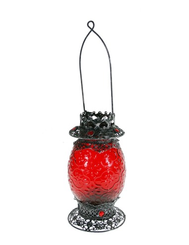 Lanterne bougeoir verre et métal couleur rouge décoration ambiance cadeau