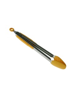 Pinza de cocina de silicona color amarillo y soporte de metal inoxidable: medidas: 35x5x5 cm.