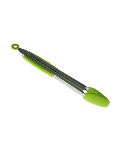 Pince de cuisine en silicone jaune avec ustensile de support en métal inoxydable pour mélanger et servir des salades