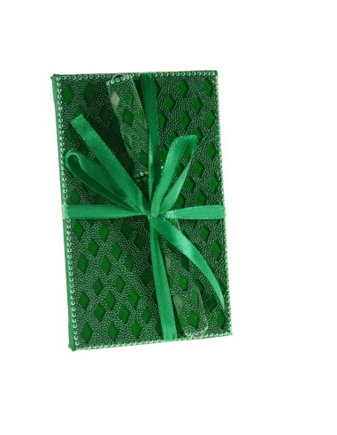 Libreta pequeña con pedrería color verde para notas y bolígrafo