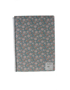 Carnet à anneaux, couvertures en carton rigide, motif floral, feuilles doublées, style vintage. Format, A4.
