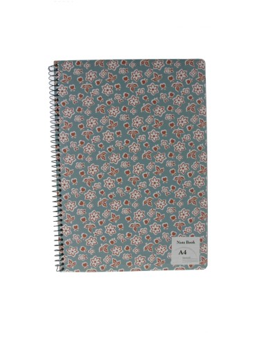 Carnet à anneaux, couvertures en carton rigide, motif floral, feuilles doublées, style vintage. Format, A4.