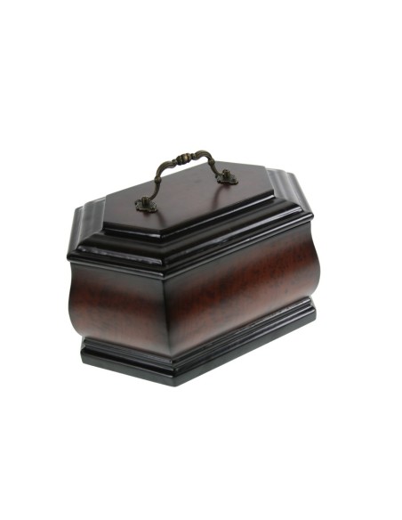 Grand coffre à urnes en bois avec poignée couleur noyer décoration de style classique pour la maison. Dimensions : 15x28x19cm.