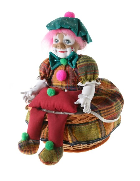 Costurero de mimbre redondo clásico con muñeco payaso: Medidas totales: 36xØ26 cm.