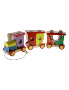 Tren de Madera de Colores con Enganches Magnéticos y Pasajeros Juego Infantil.