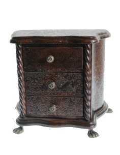 Joyero madera símil de piel repujada color nogal 2