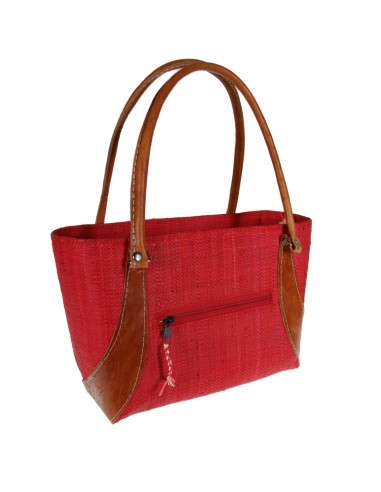 Sac en raphia pour femme de couleur rouge avec doublure