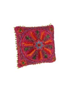 Coixí Hippie Brodat Multicolor, Color Rosa, Estil Bohemi a la teva Llar