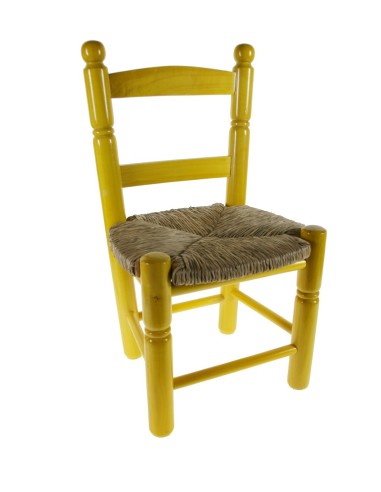 Chaise enfant en bois et siège en quenouille jaune pour décoration chambre garçon fille et cadeau original.