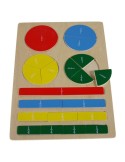 Puzzle de madera para calcular fracciones juego educativo infantil para aprender matemáticas.