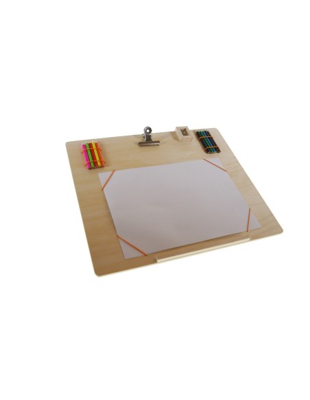 Tabla de madera laminada para dibujar con accesorios manualidades creativas para niño niña. Medidas totales: 3x40x35 cm.