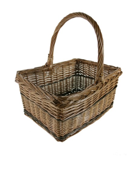 Cesta mimbre rectangular con asa picnic contenedor almacenamiento cesta para setas decoración hogar. Medidas: 43x43x32 cm.