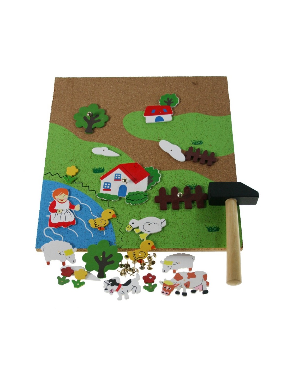 Tablero de corcho para Martillo con 21 piezas de figuras de granja para clavar de madera juguete de habilidad