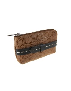 Porte-clés porte-clés en cuir marron unisexe pour sac, fermeture zippée.
