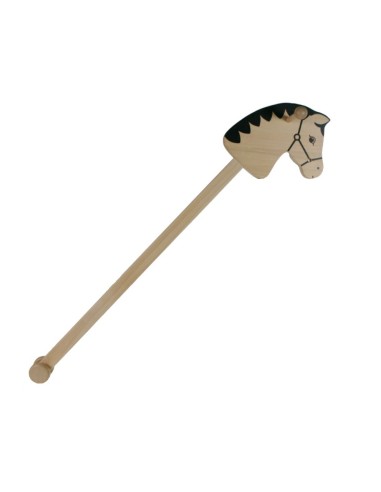 Cheval de bâton en bois de hêtre naturel Cheval de bâton avec poignée et roues jouet traditionnel