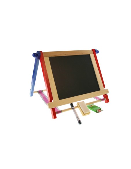 Pissarra de fusta reversible amb guix i esponja per a nens. Mesures: 36x42x30 cm.
