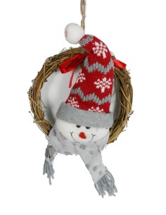 Corona de Navidad de ratán pequeña con muñeco de nieve para puerta de casa adorno navideño 2