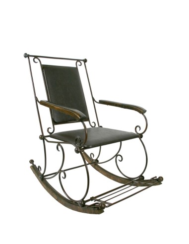 Chaise à bascule en fer avec repose-pieds Chaise à bascule de style rétro avec accoudoirs en bois