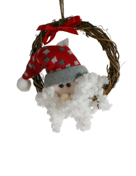 Corona de Navidad de ratán pequeña con Papa Noel para puerta de casa adorno navideño para hogar. Medidas: 18x16x5 cm.