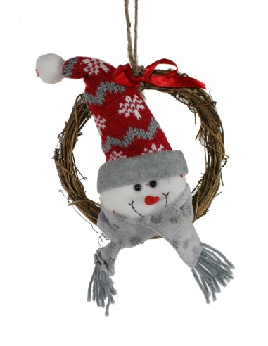 Petite couronne de Noël en rotin avec bonhomme de neige pour ornement de Noël de porte de maison