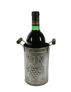 Botellero de metal color zinc asa de madera para una botella estilo vintage decoración presentación mesa