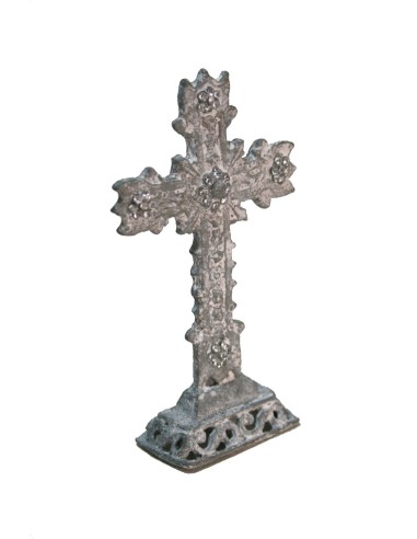 Petite croix de table en métal et strass crucifix debout pour la décoration de la maison.