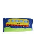 Estuche infantil de ropa de fieltro de color azul con accesorios.