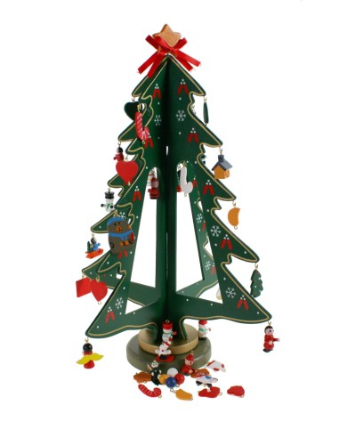 Árbol pequeño de Navidad de madera multicolor con figuras decorativas y estrella abeto de sobremesa