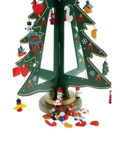 Árbol pequeño de Navidad de madera multicolor con figuras decorativas y estrella abeto de sobremesa 2