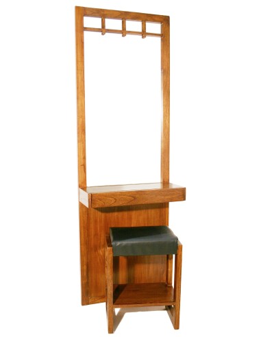 Tocador de Madera Maciza de Mindi con Taburete y Cajón Mueble Auxiliar Decorativo