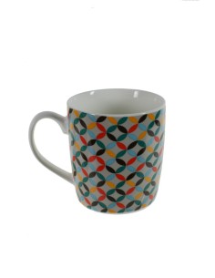Tassa mug tassa per cafè, xocolata, porcellana multicolor disseny geomètric vintage per als esmorzars. Mesures: 9,5x8,5x13 cm.