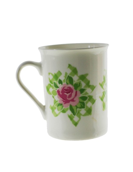 Taza mug taza para café, de porcelana color verde diseño flor estilo vintage romántico para los desayunos. Medidas: 10xØ8 cm.