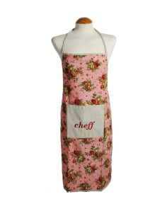 Tablier à bavette d'anagramme brodé Cheff rose vintage