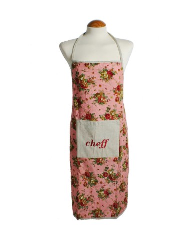 Delantal cocina con peto anagrama bordado cheff color rosa vintage