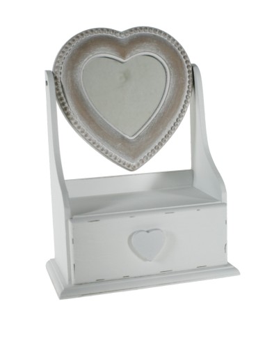 Boîte à bijoux en bois blanc vieilli en forme de coeur