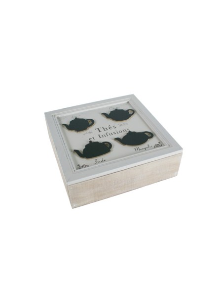Caja almacenaje té bolsitas e infusiones caja de madera con 9 compartimientos estilo vintage. Medidas 8x24x24 cm.