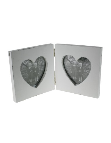 Cadre double pour deux photos en forme de coeur en bois de style vintage