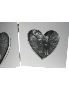 Marco doble para dos fotos de madera forma corazón estilo vintage 2