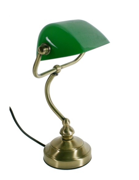 Lámpara de escritorio banquero de metal antiguo retro para estudio, trabajo decoración hogar y oficina. Medidas: 28x19x13 cm.