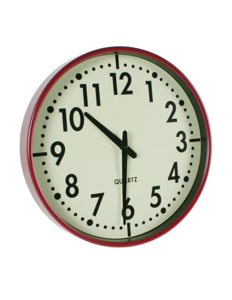 Reloj de cocina para pared de metal color rojo y números grandes decoración hogar estilo clásico. Medidas: 5,5xØ38 cm.