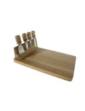 Set de 4 cuchillos para queso y pates junto con tabla de madera de roble utensilio de cocina